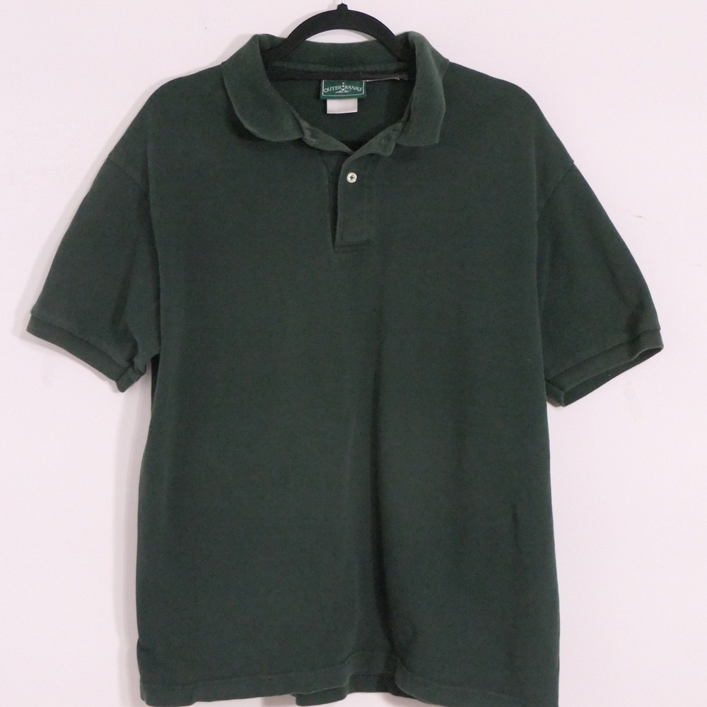 Outer Banks Mens Polo Shirt L Green Classic Preppy Pique Cotton Earthy Forest